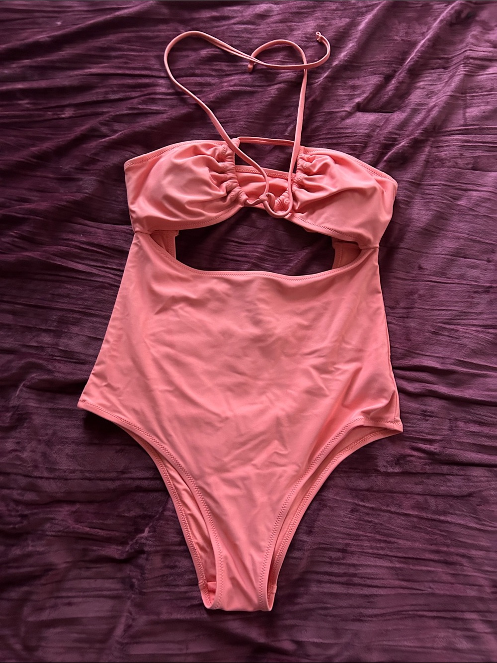 Coral one piece cut out bathing suit